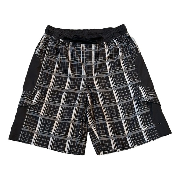 NIKE Mens Swimsuit Beachwear Black Charcoal Light gray Tie Size Large LIKE NEW - Picture 1 of 9